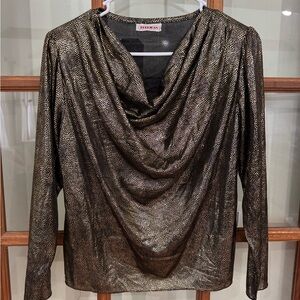 Korrigan Gold Cowl Neck Draped Long Sleeve Blouse - Black/Gold Dots - M